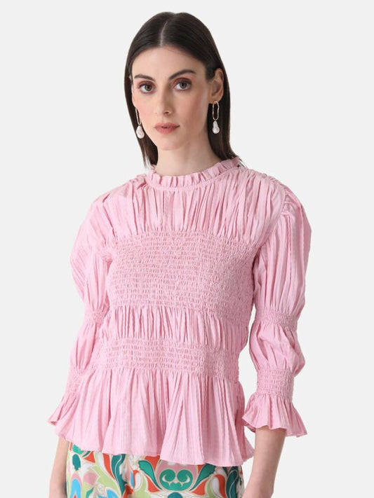 Mandarin Collar Puff Sleeve Top
