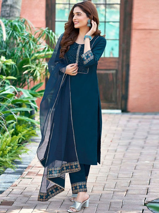 Yoke Design Sequinned Kurta with Trousers & Dupatta