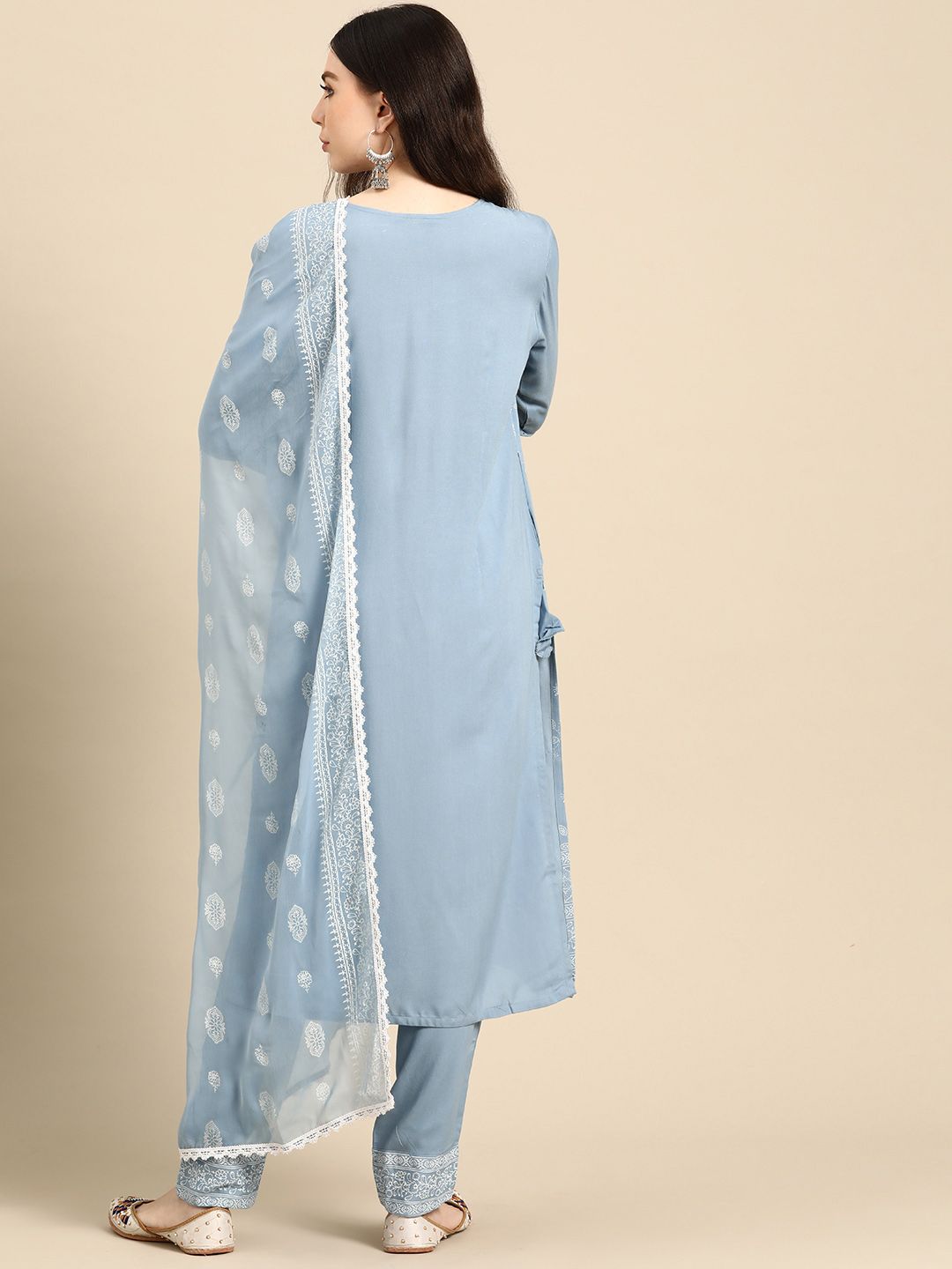 Floral Foil Printed Regular Kurta with Trousers & Dupatta
