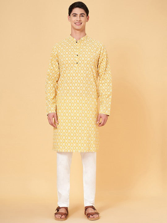 Men Geometric Print Straight Kurta
