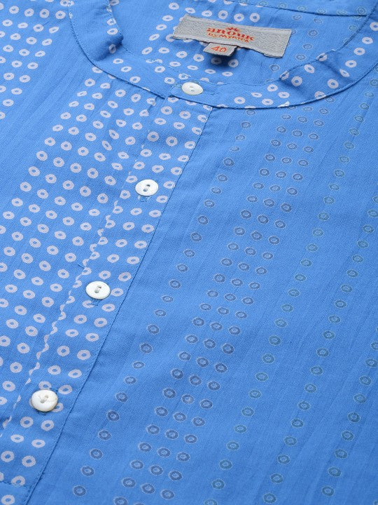 Men Blue Bandhani Printed Pure Cotton Kurta