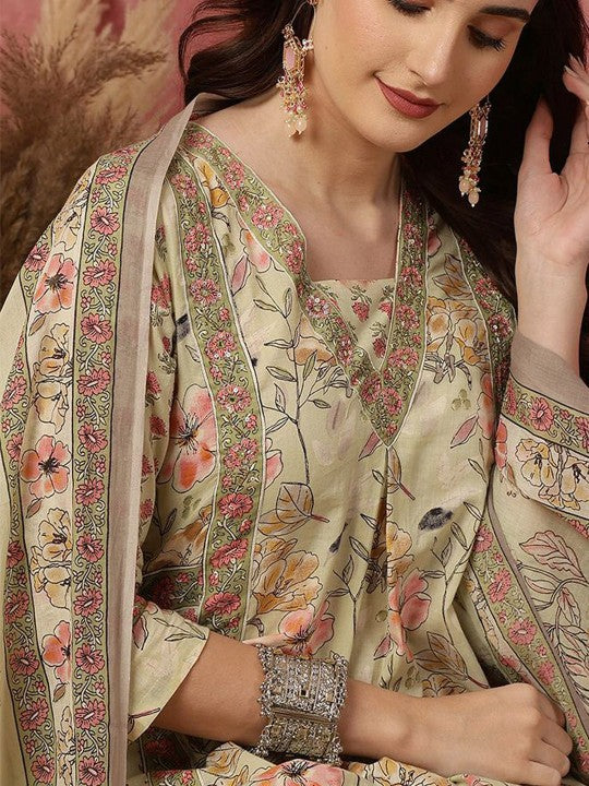 Women Floral Printed Regular Pure Cotton Kurta with Trousers & Dupatta