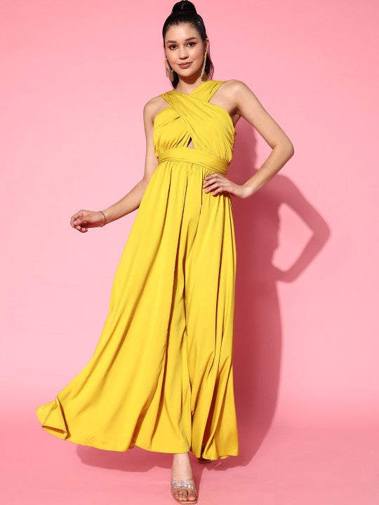 Berrylush Women Yellow Solid Vacay Attire