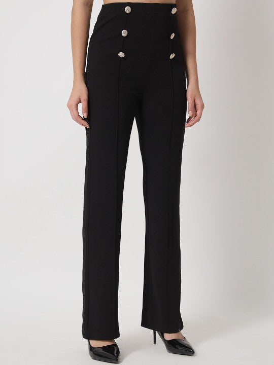 Women Straight Fit High-Rise No Fly Trousers