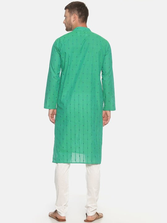 Men Green Printed Dobby Handloom Kurta