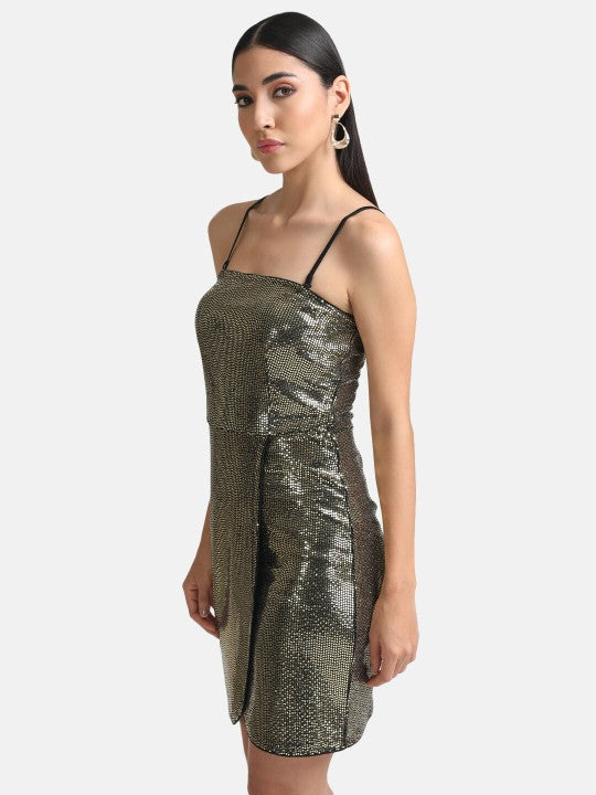 Gold-Toned Embellished Sheath Dress