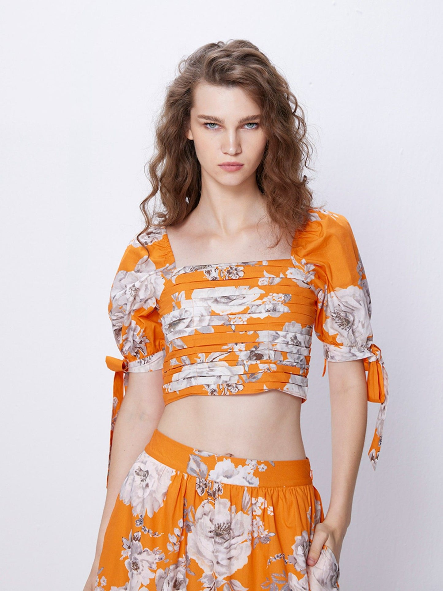 Cover Story Orange Floral Print Crop Top