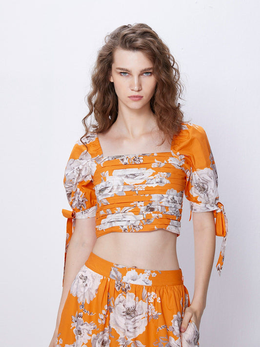 Cover Story Orange Floral Print Crop Top