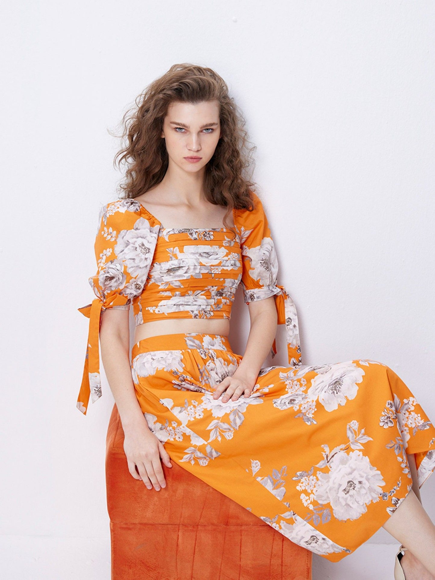 Cover Story Orange Floral Print Crop Top