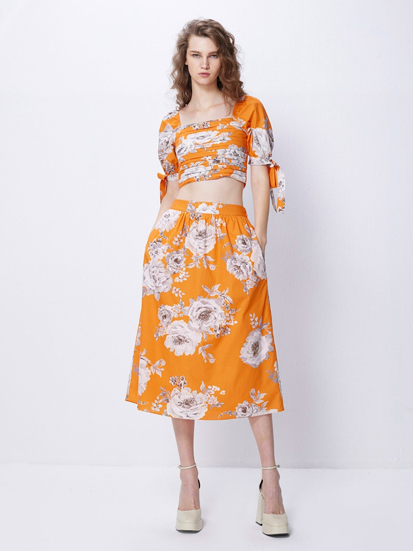 Cover Story Orange Floral Print Crop Top