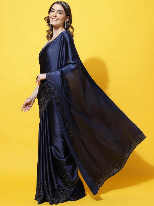 Embellished Beads and Stones Satin Saree
