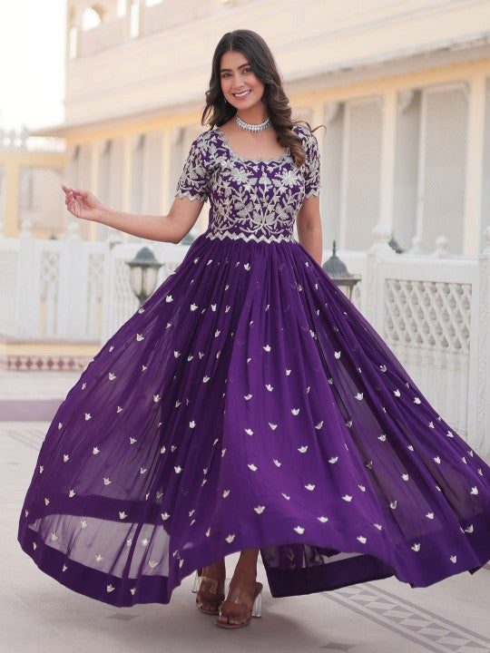 Women Georgette Embroidered Fit‑and‑Flare Ethnic Dress