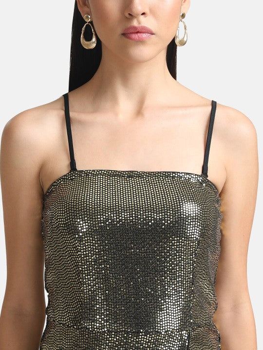 Gold-Toned Embellished Sheath Dress