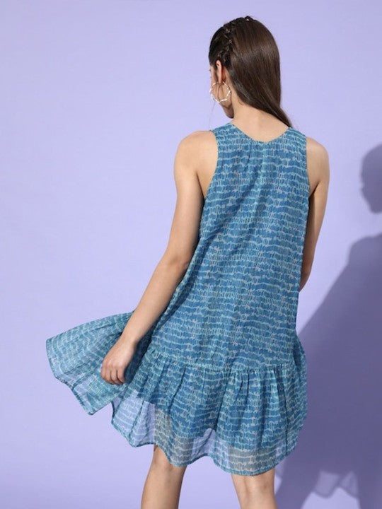 Printed Sleeveless Round Neck A-Line Dress