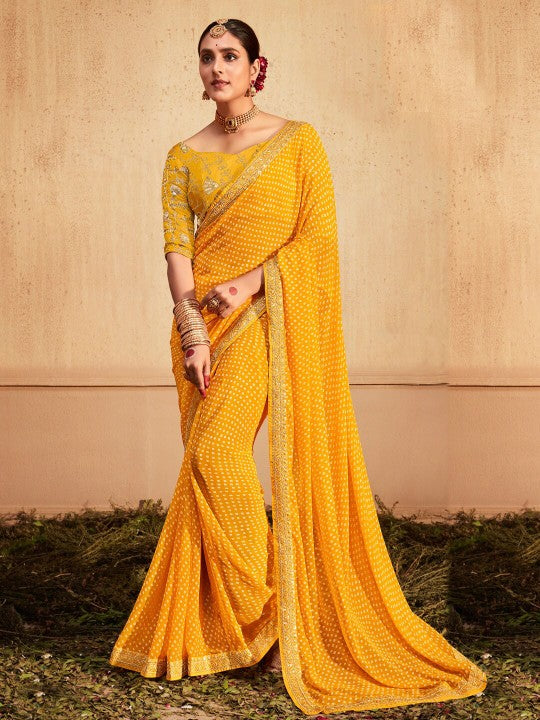 Printed Sequinned Poly Georgette Bandhani Saree