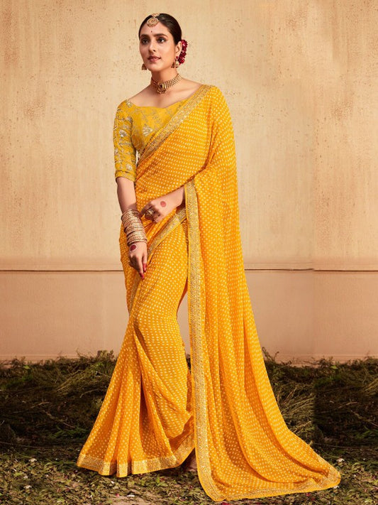 Printed Sequinned Poly Georgette Bandhani Saree