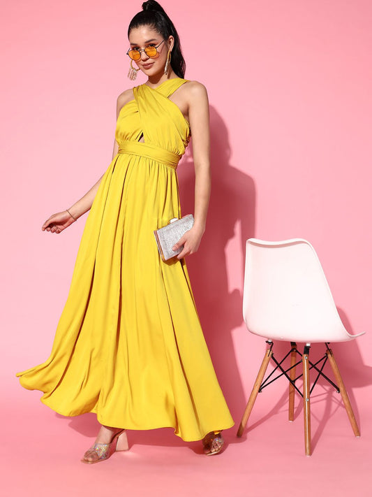 Berrylush Women Yellow Solid Vacay Attire