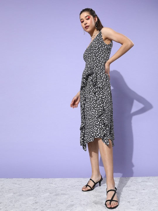 StyleCast X SERA Women Floral Printed Ruffled Fit & Flare Midi Dress