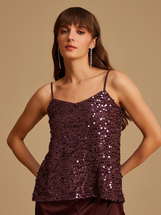Sequin Embellished Shoulder Strapped Top