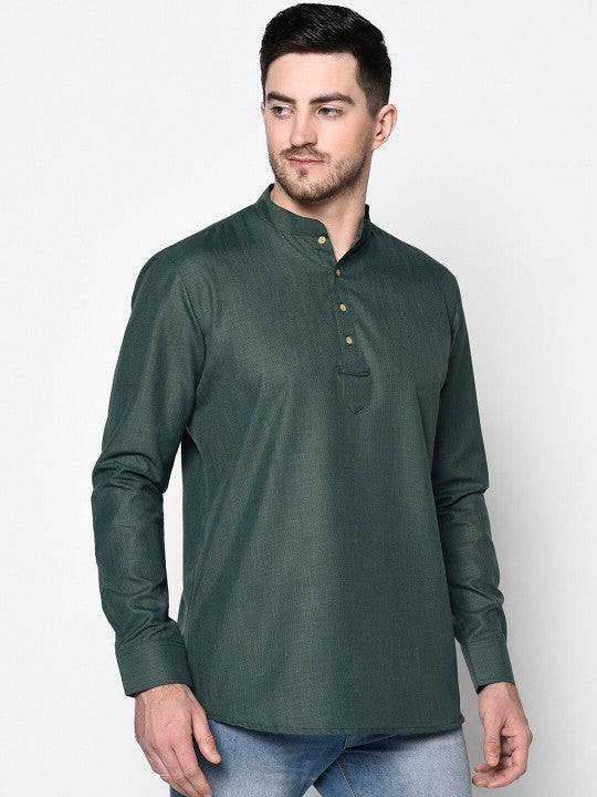 Men Green Cotton Kurta