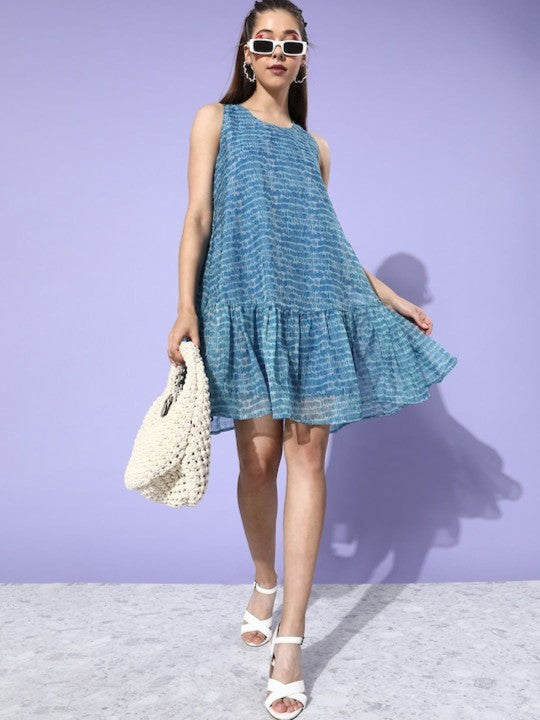 Printed Sleeveless Round Neck A-Line Dress