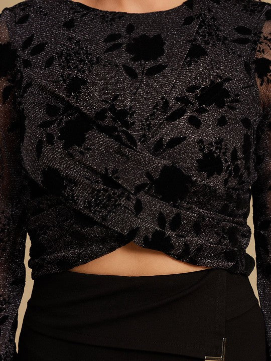 Women Self Design Crop Top