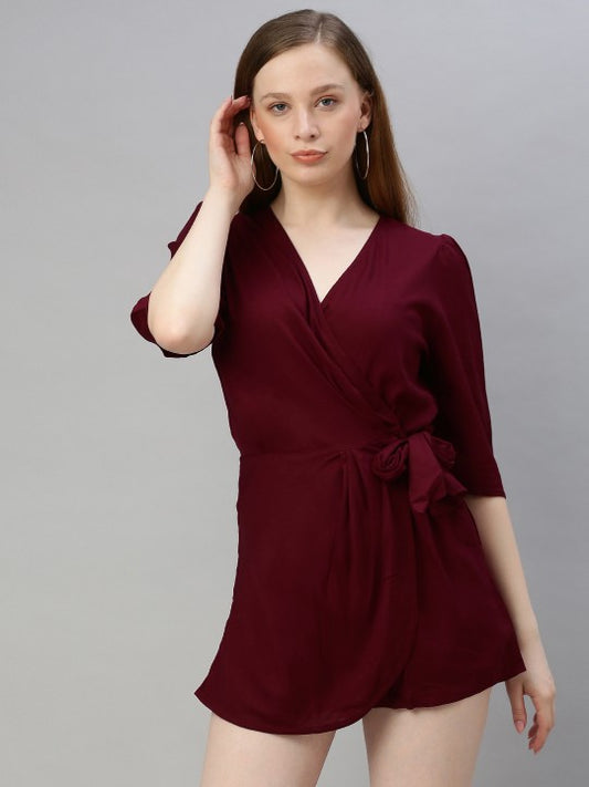 Sera Women Burgundy Solid Playsuit