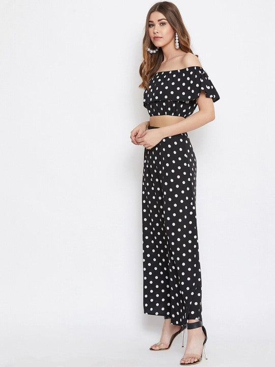 Black & White Polka Dots Printed Two-Piece Dress