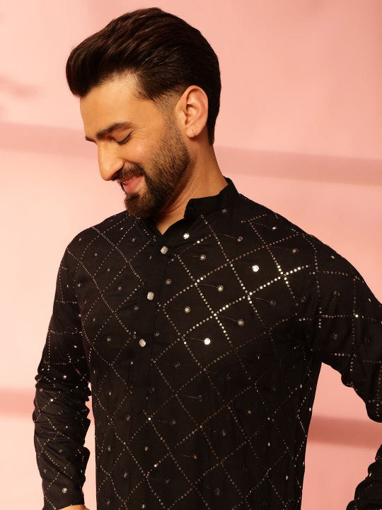 Men Embroidered Regular Mirror Work Pure Cotton Kurta with Pyjamas