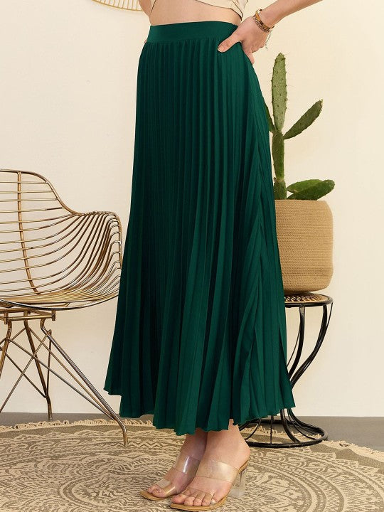 Berrylush Women High Rise Accordion Pleated Midi A-line Skirt