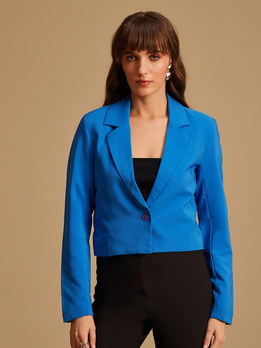 Single-Breasted Lapel Collar Crop Blazer