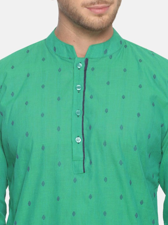 Men Green Printed Dobby Handloom Kurta