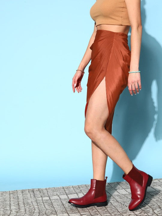 Berrylush Women Solid Tulip Midi Skirt