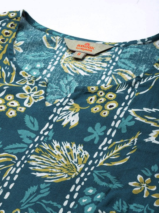 Women Floral Printed Pure Cotton Kurta with Trousers