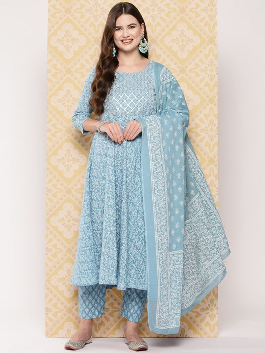 Women Ethnic Motifs Printed Regular Pure Cotton Kurta with Trousers & Dupatta