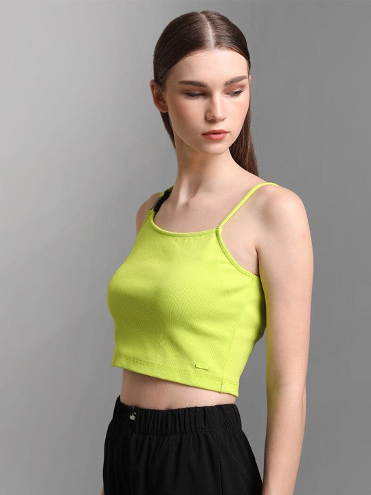 Neon Green Ribbed Pure Cotton Crop Top