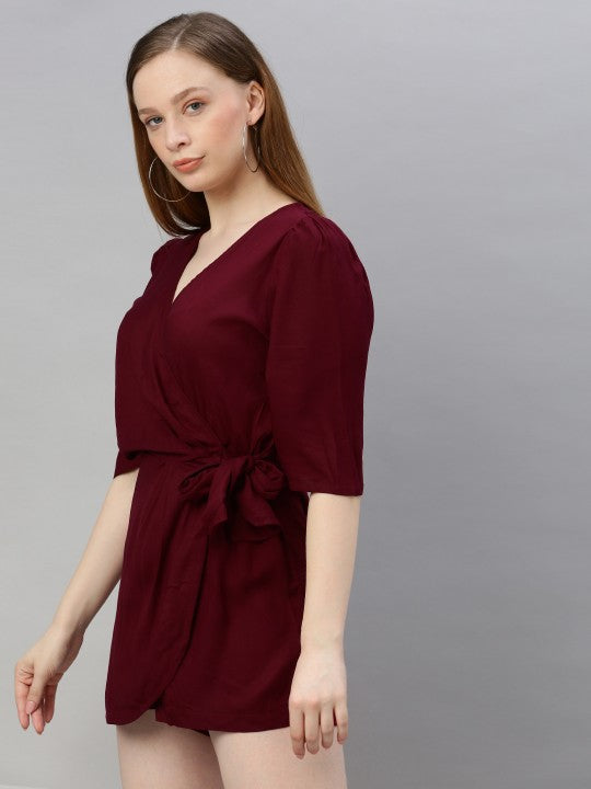 Sera Women Burgundy Solid Playsuit