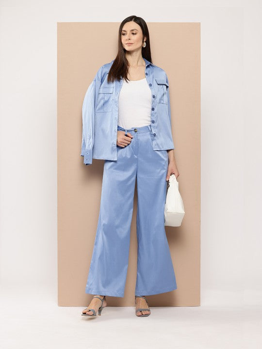 Women Satin Finish Wide Leg Trousers