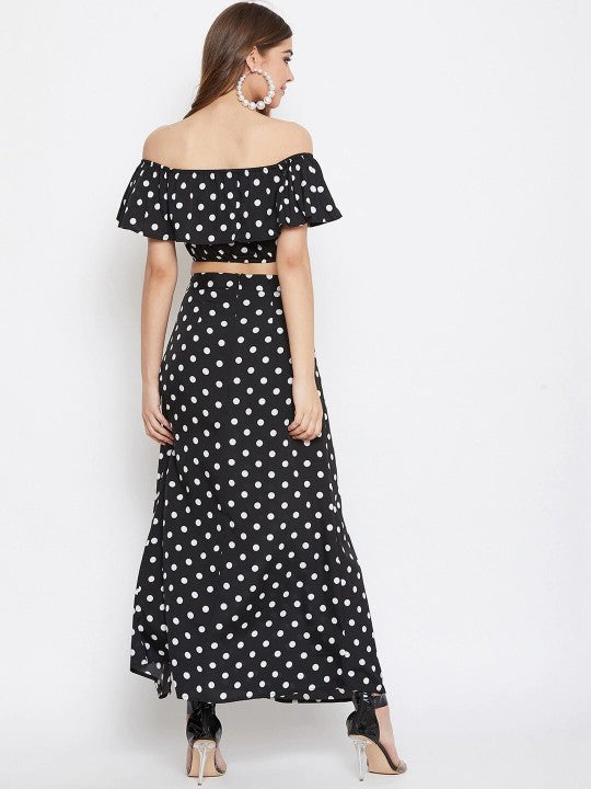 Black & White Polka Dots Printed Two-Piece Dress