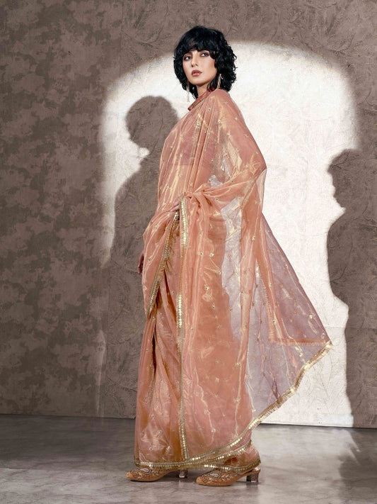 Ethnic Motifs Sequinned Net Saree