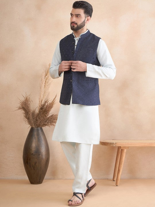 Jacquard Woven Design Nehru Jacket with Zari Work