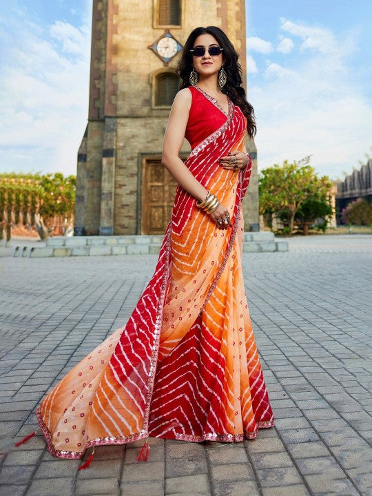 Bandhani Embellished Georgette Saree