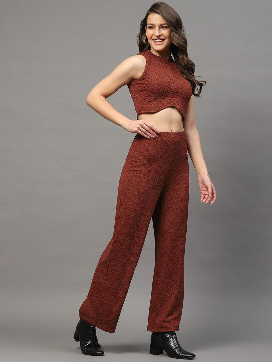 Rust Self Design Sleeveless Co-Ords