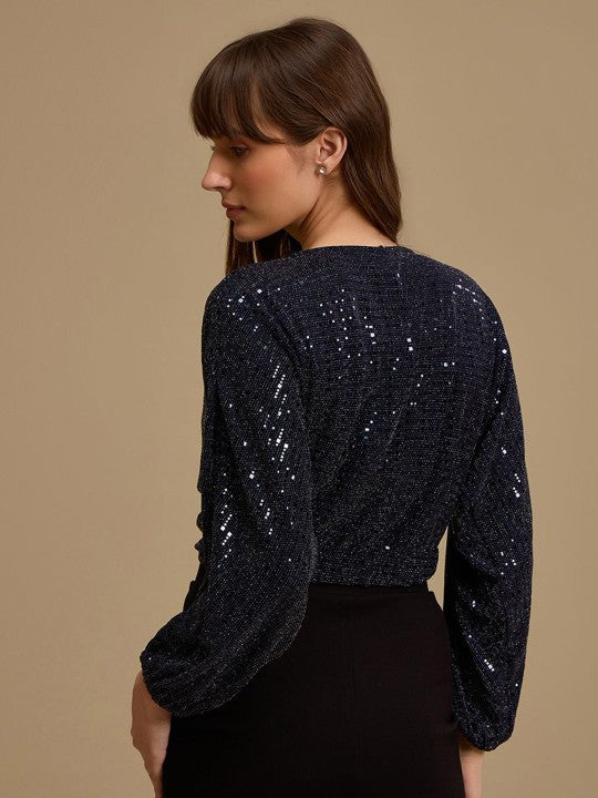 Women Embellished Sequined Crop Top