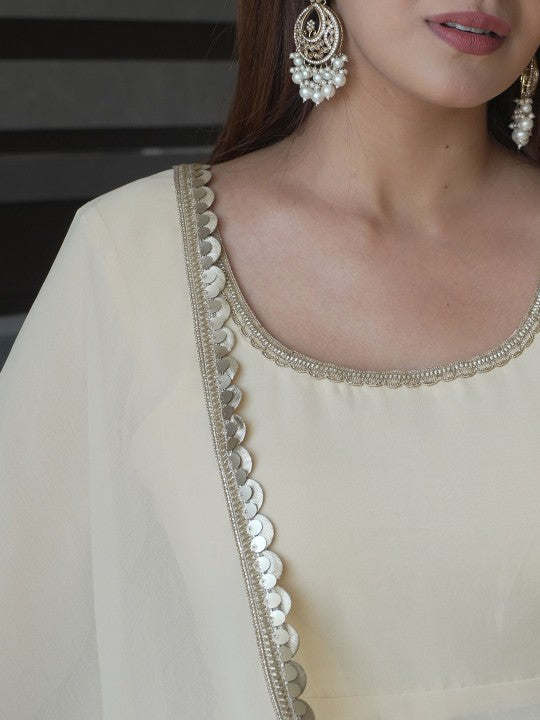 Women Pleated Sequinned Kurta with Trousers & Dupatta