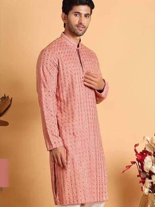 Men Geometric Embroidered Chikankari Kurta