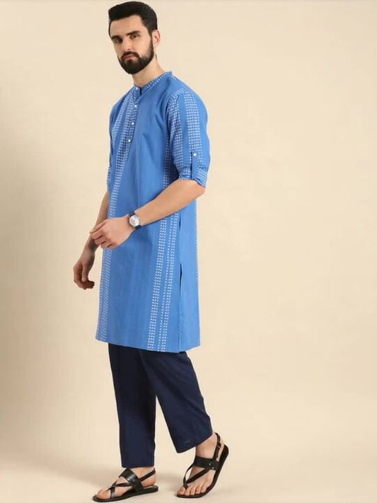 Men Blue Bandhani Printed Pure Cotton Kurta