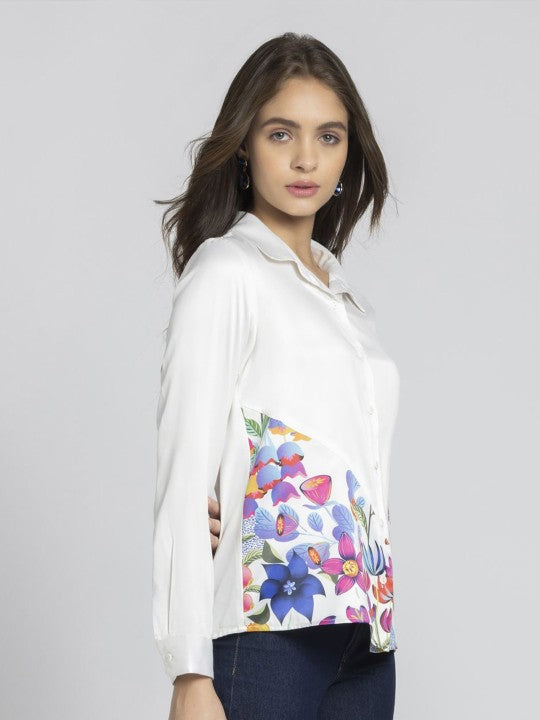 Women Relaxed Spread Collar Floral Printed Satin Relaxed Fit Casual Shirt