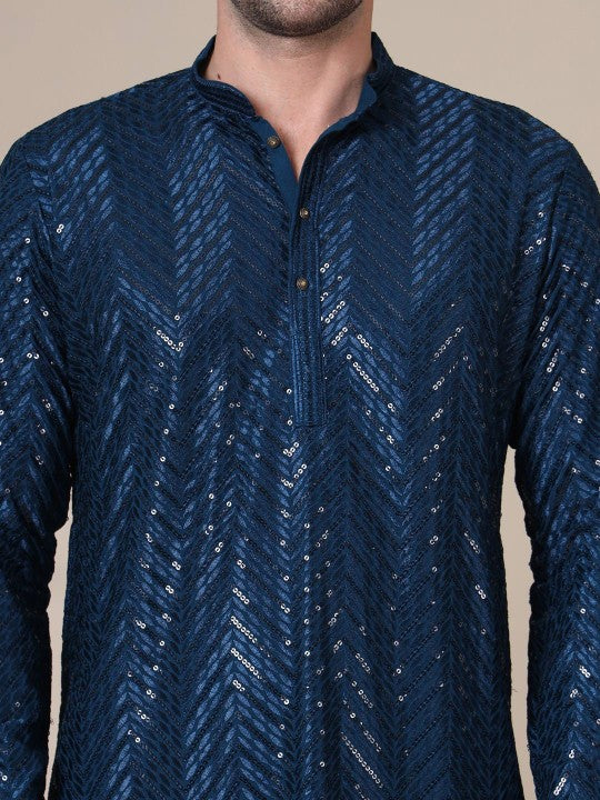 Men Geometric Embroidered Chikankari Kurta