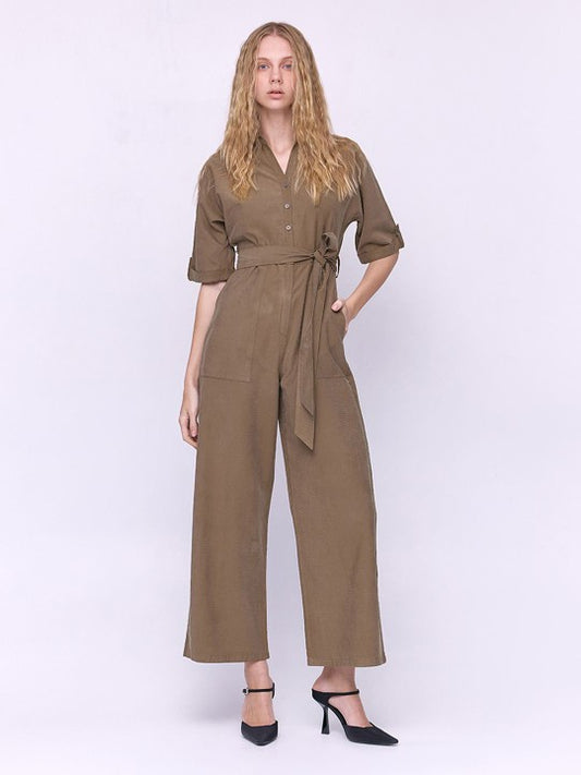 Brown solid basic jumpsuit